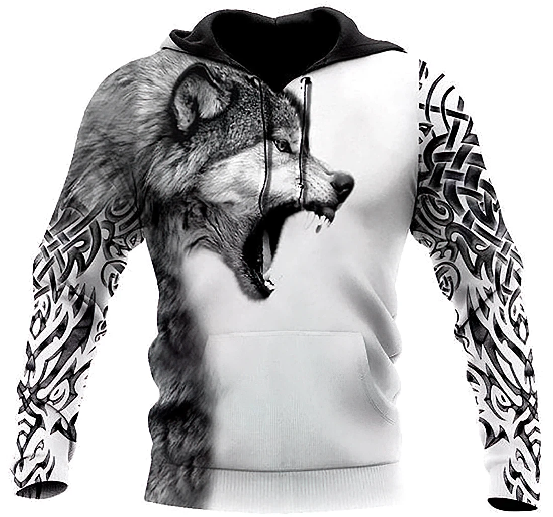 Gray Wolf Over Native Pattern Fleece Lightweight Up - 3D Printed Hoodie, Sweatshirt