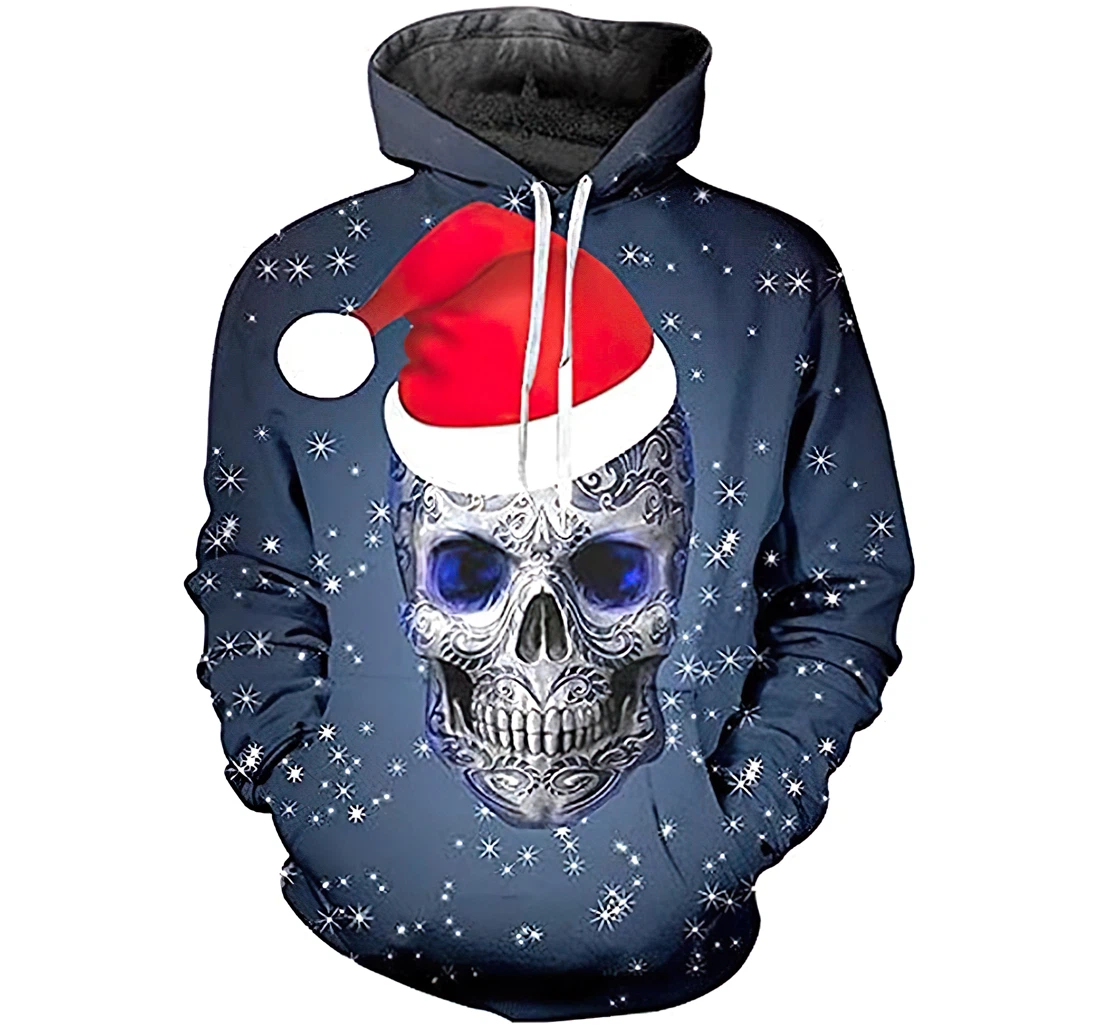 Christmast Skull & All Overed Lightweight Up - 3D Printed Hoodie, Sweatshirt