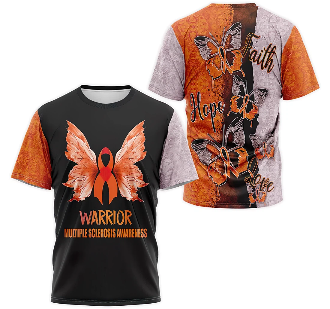 T-Shirt, Hoodie - Warrior Multiple Sclerosis Awareness Faith Hope Love Butterfly 3D Printed