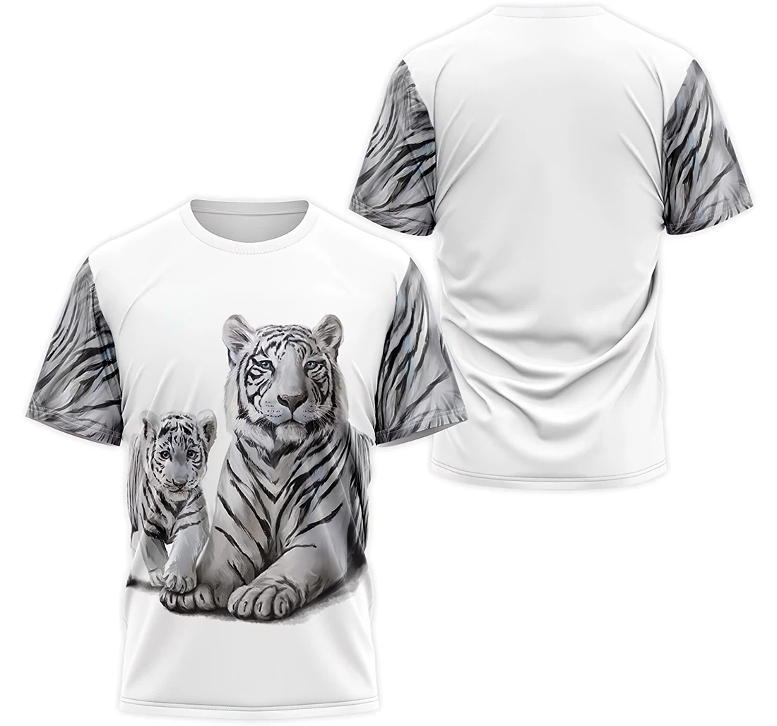 T-Shirt, Hoodie - White Tiger Mom And Son 3D Printed