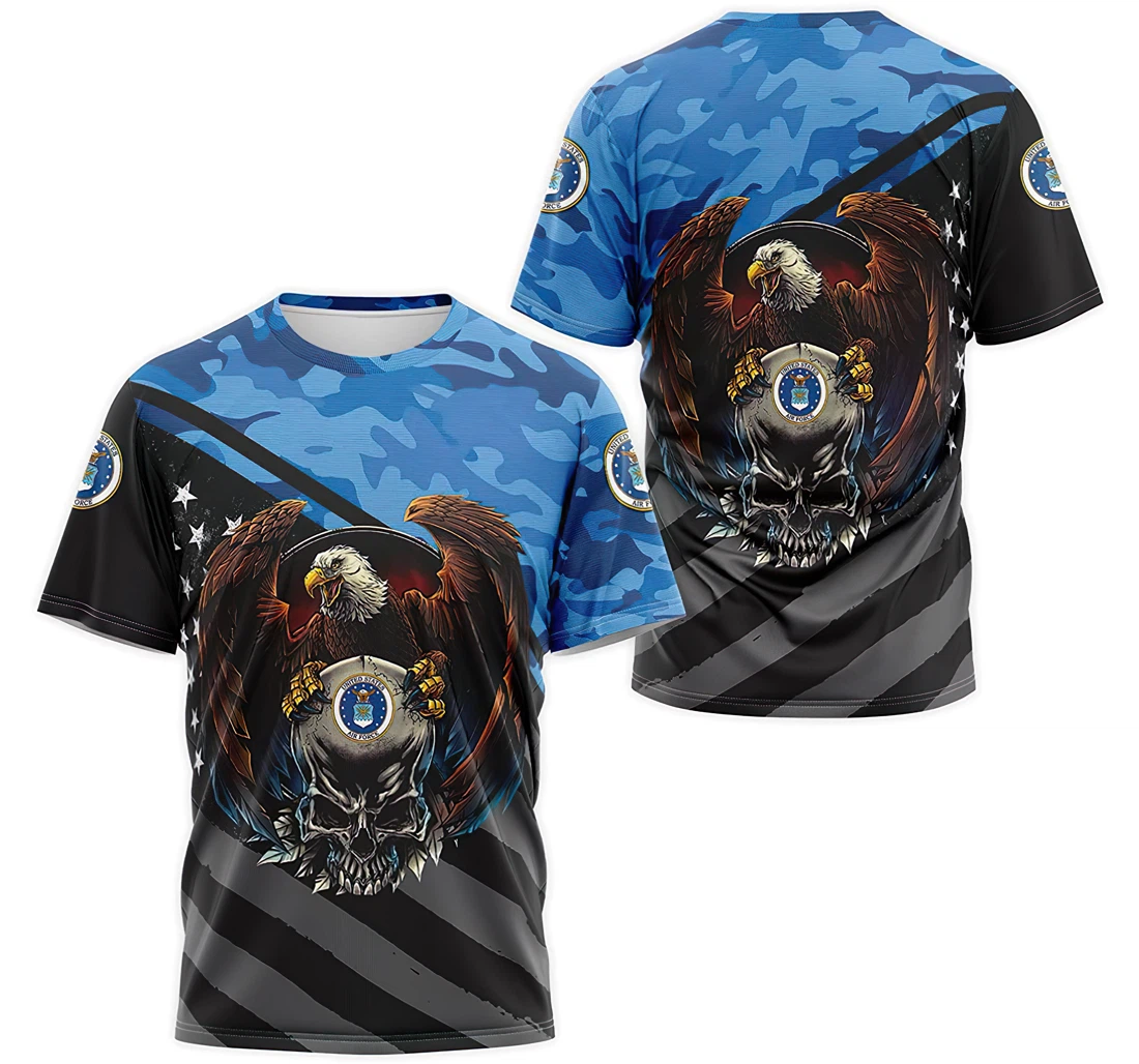 T-Shirt, Hoodie - US Air Force Eagle Skull Blue Camo Flag 3D Printed