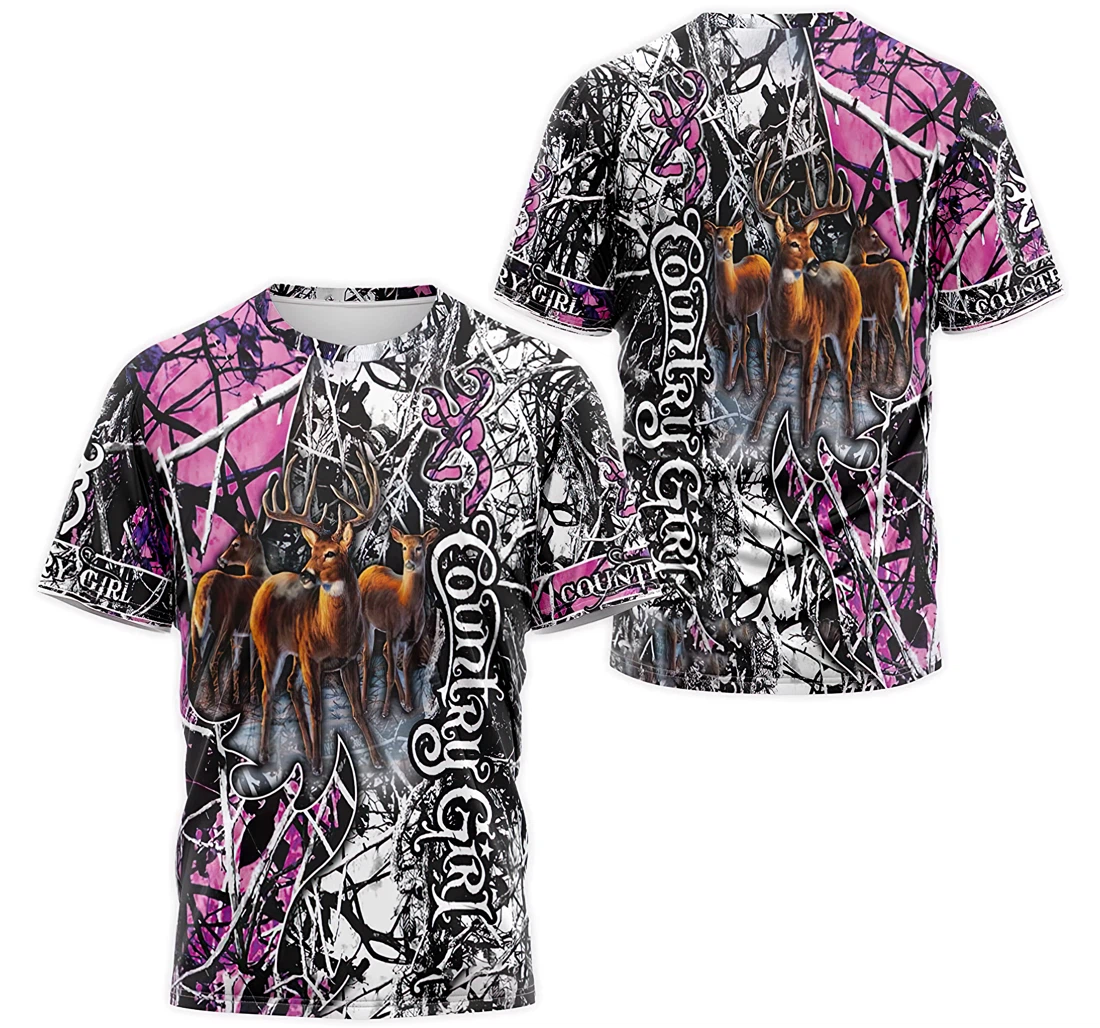 T-Shirt, Hoodie - Country Girl Herd Of Deer Hunting Pink Tree Camo 3D Printed