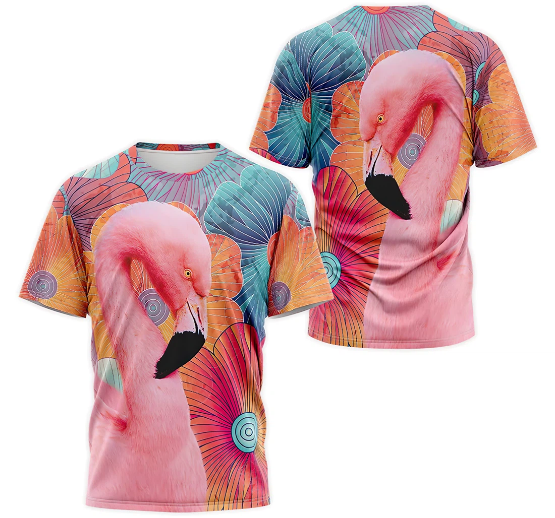 T-Shirt, Hoodie - Flamingo Face Heart Tropical Floral 3D Printed