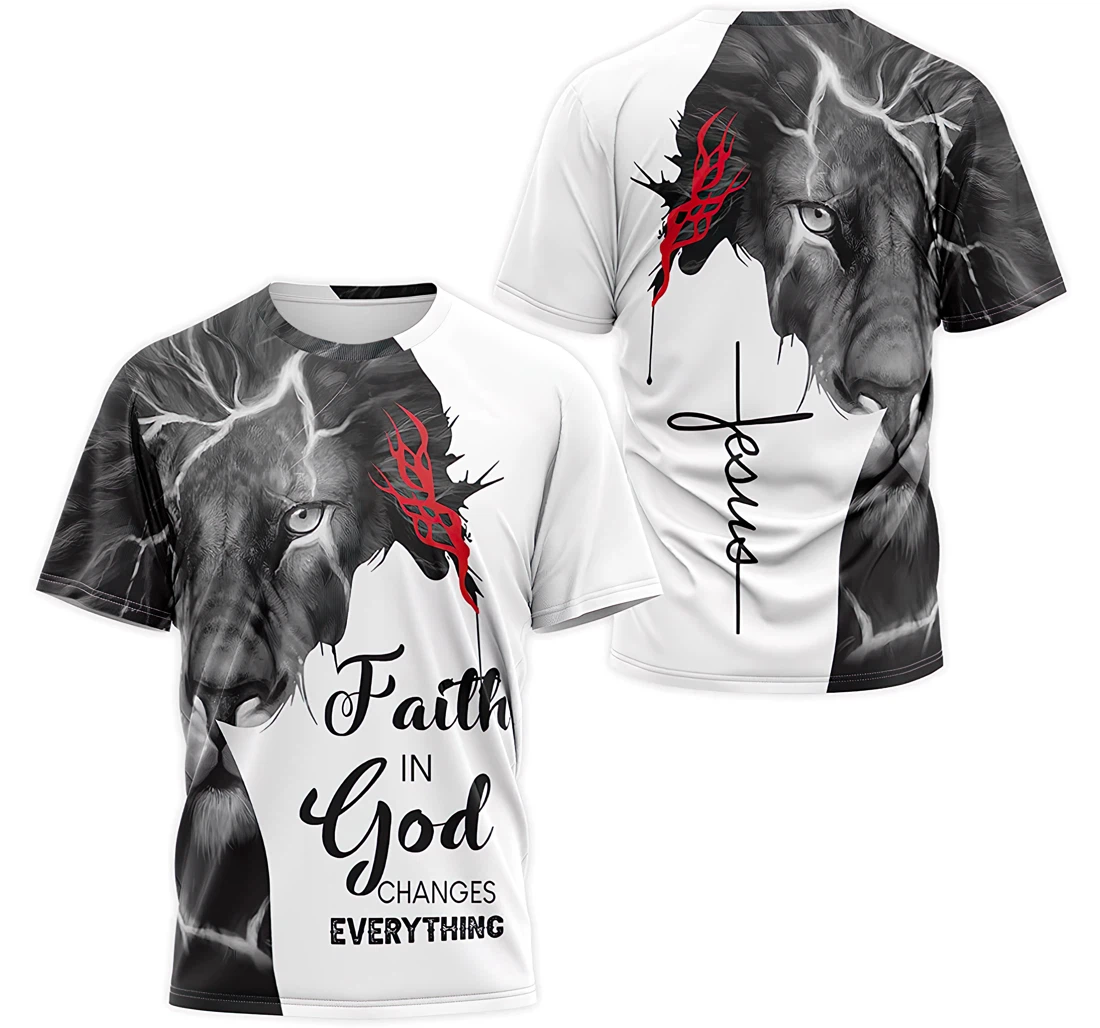 T-Shirt, Hoodie - Lion Christian Jesus Faith In God Changes Everything 3D Printed