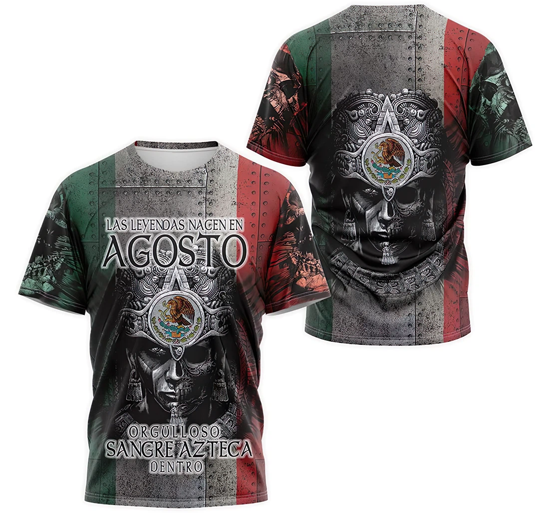 T-Shirt, Hoodie - Aztec Mayan Warrior Mexican Flag Las Legendas Nacen En Agosto Sangre Azteca 3D Printed