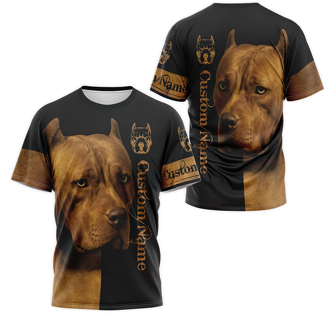 T-Shirt, Hoodie - Custom Name Brown Pitbull Dog 3D Printed