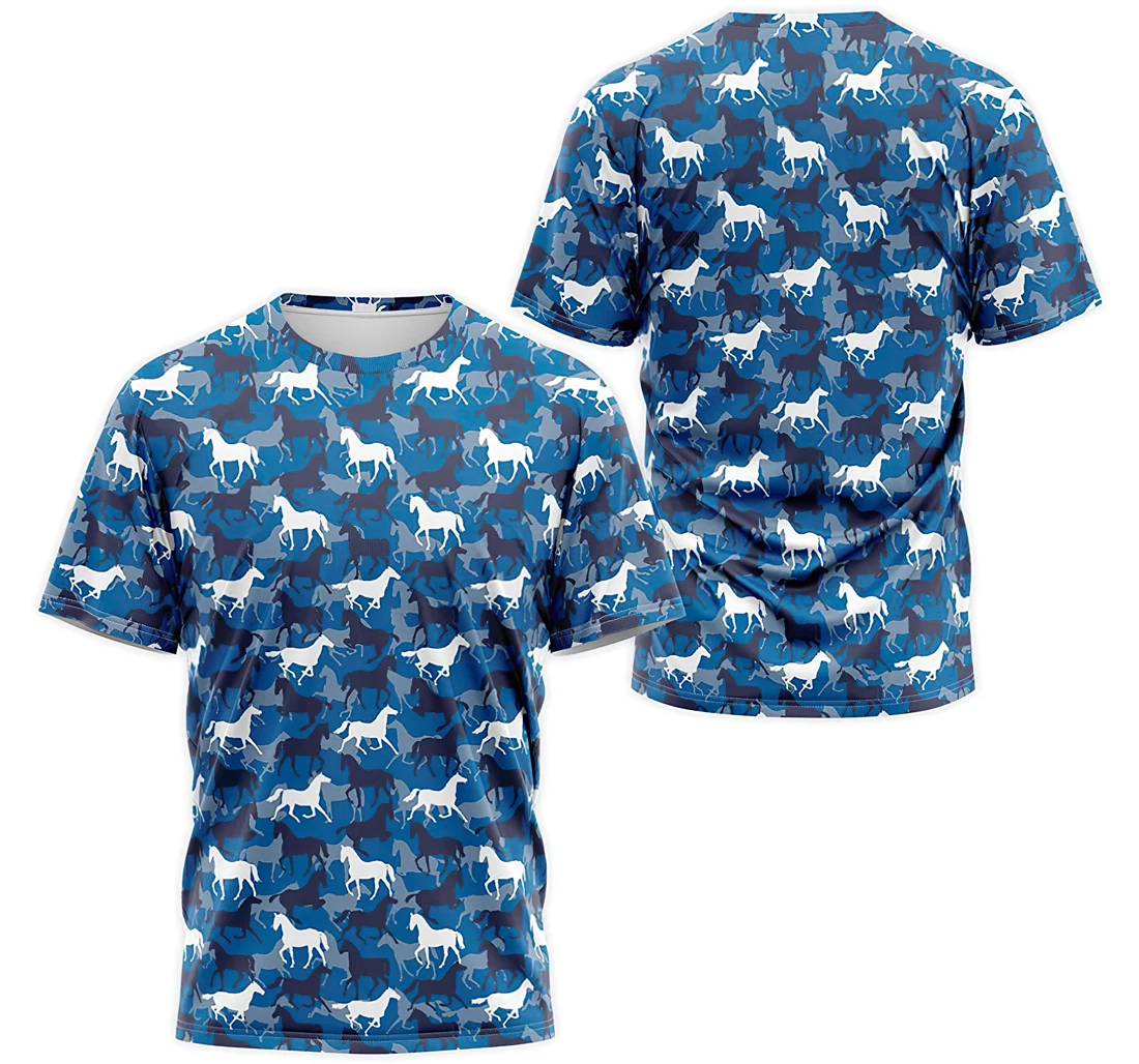 T-Shirt, Hoodie - Horse Blue Camo 3D Printed