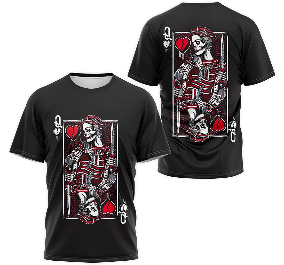 T-Shirt, Hoodie - Poker Queen Skull Red Heart 3D Printed