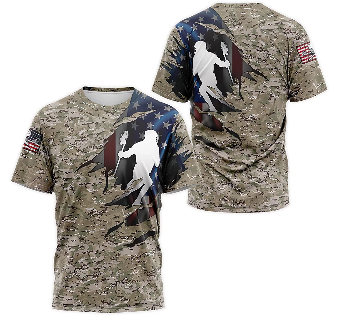 T-Shirt, Hoodie - Lacrosse American Flag Camo 3D Printed