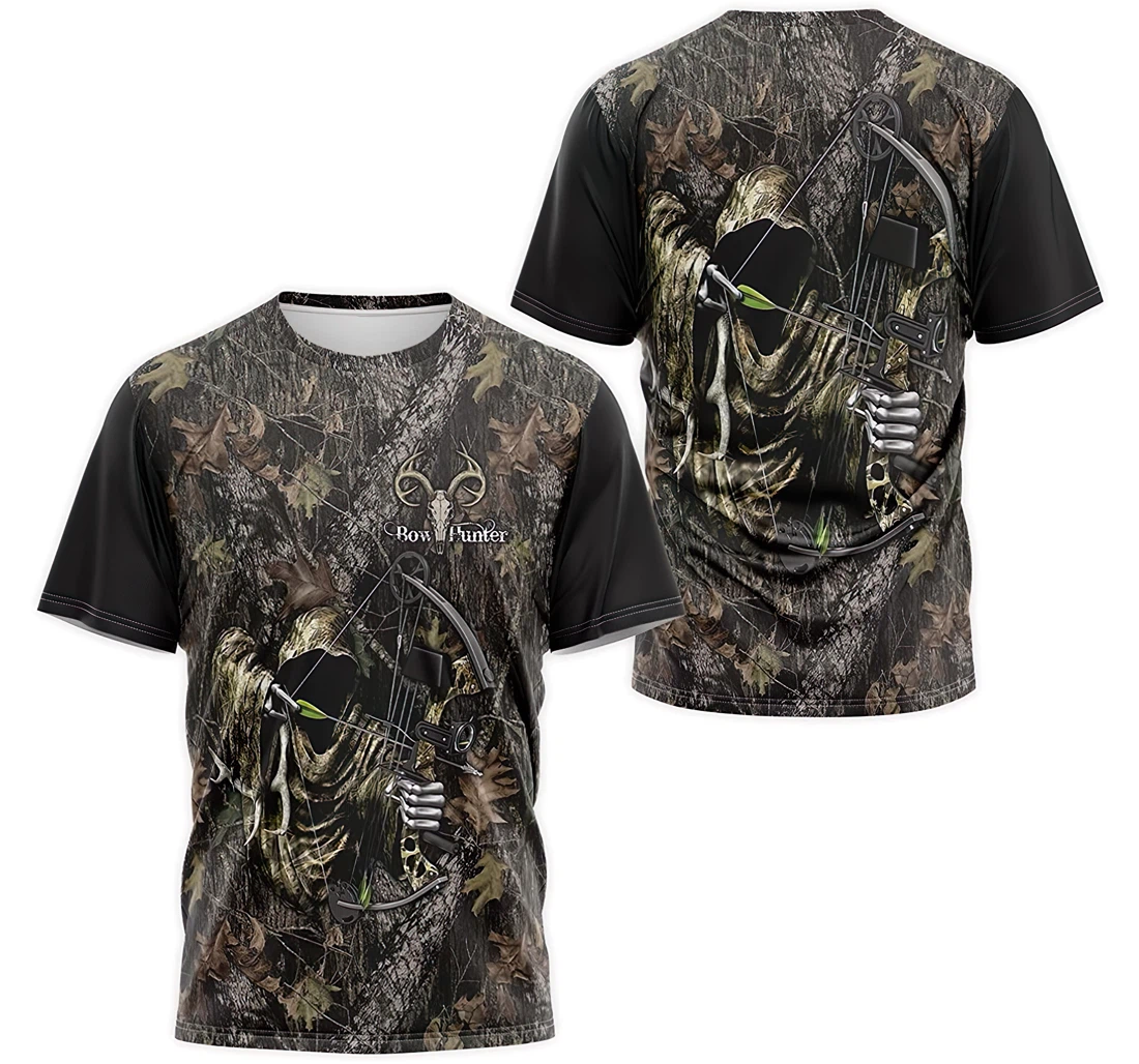 T-Shirt, Hoodie - Custom Name Reaper Bow Hunter Leaves Camo 3D Printed