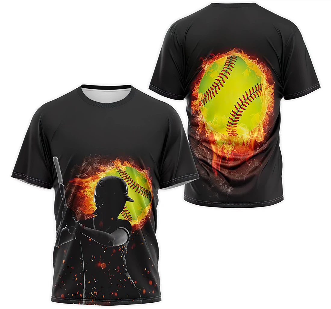 T-Shirt, Hoodie - Baseball Softball Fire 3D Printed