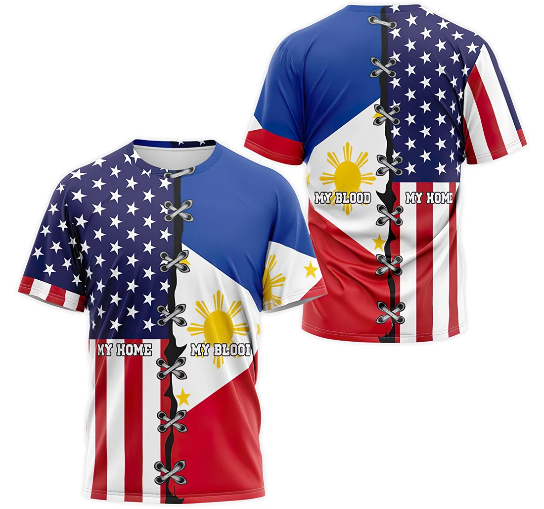 T-Shirt, Hoodie - My Home My Blood American Philippines Flag 3D Printed