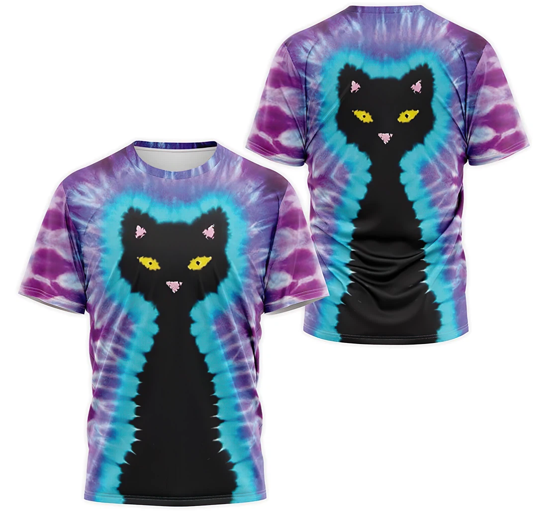 T-Shirt, Hoodie - Tie Dye Cat Yellow Eyes 3D Printed