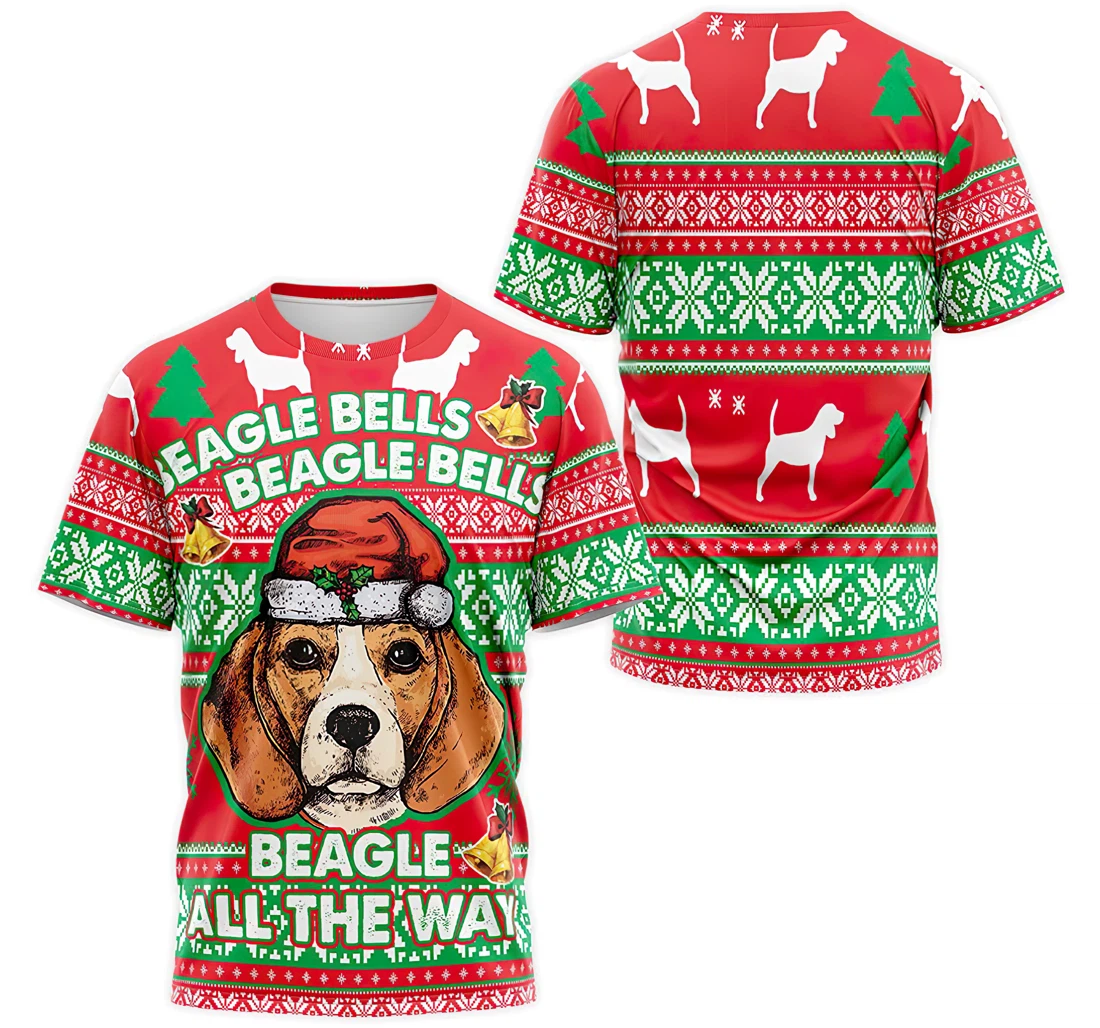 T-Shirt, Hoodie - Beagle Bells Beagle All The Way Christmas 3D Printed