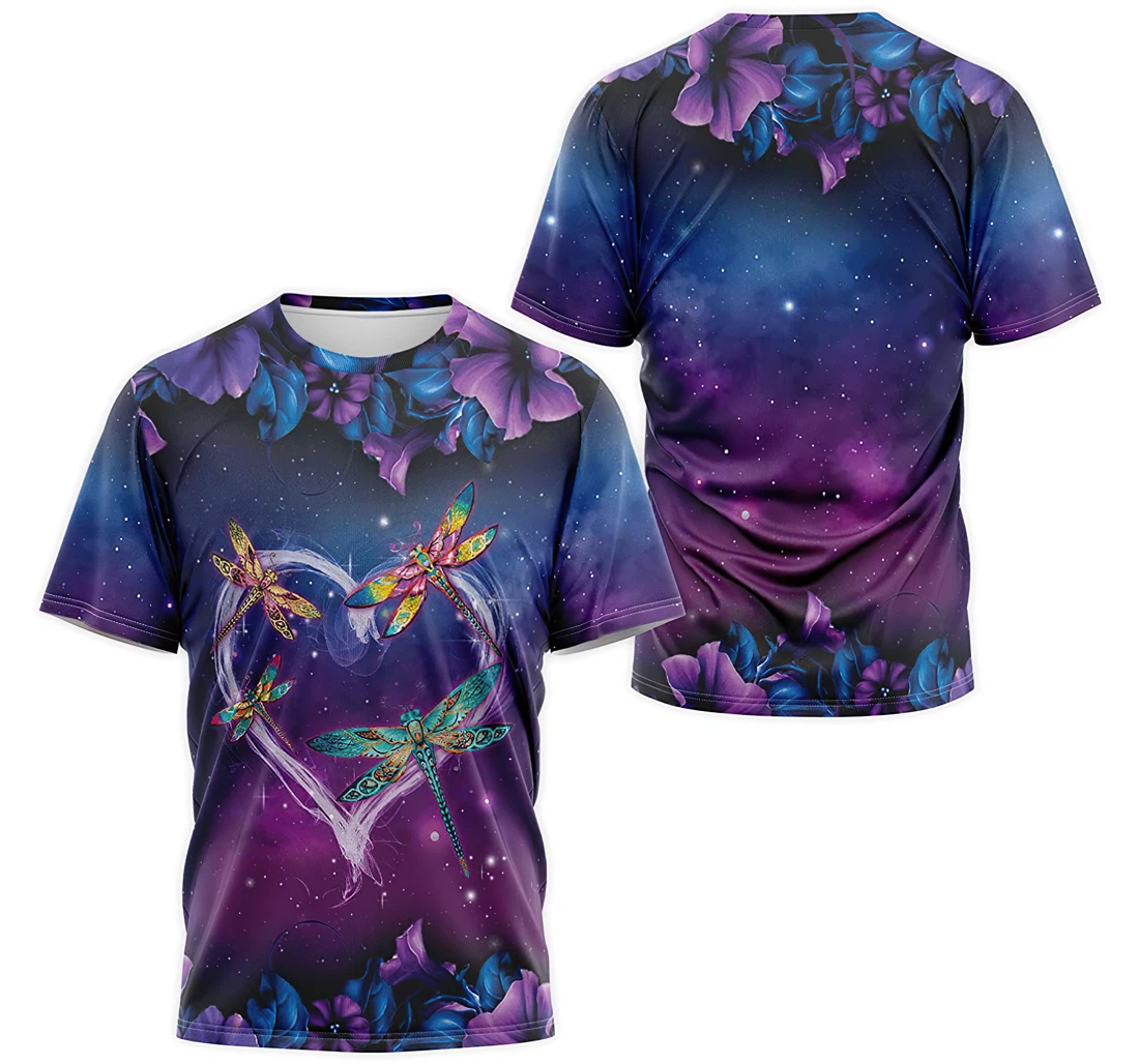 T-Shirt, Hoodie - Purple Galaxy Dragonfly Flower Heart 3D Printed