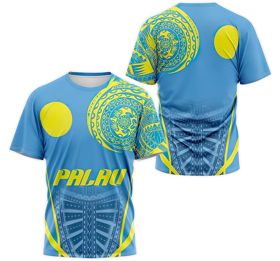 T-Shirt, Hoodie - Sun Flag Of Palau Tribal Pattern 2 3D Printed