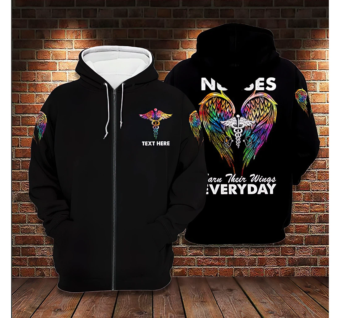 Personalized Name Nurses Earn Their Wings Everyday Glitter Wings - 3D Printed Hoodie, Sweatshirt