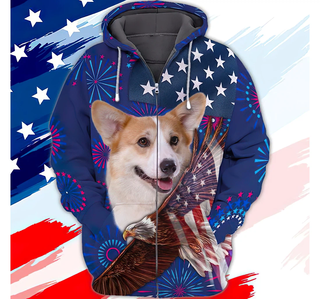 Corgi Eagle Flag And Fireworks Independence Day Included - 3D Printed Hoodie, Sweatshirt