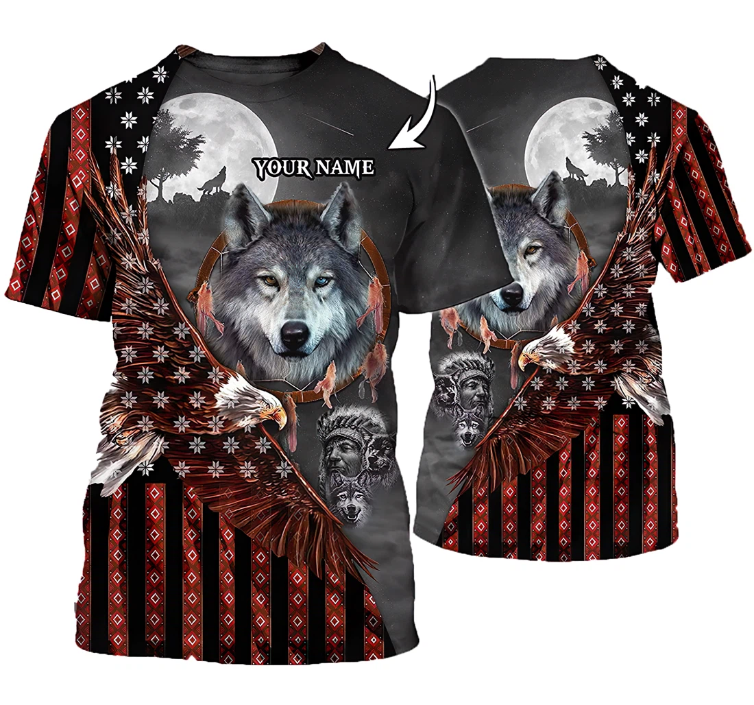 Personalized Eagle And Wolf Native American Shirts - 3D Printed T-shirt