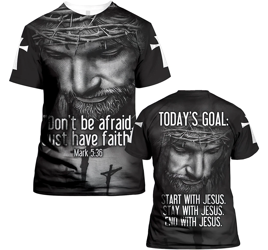 Today's Goal Start With Jesus Stay With Jesus And With Jesus Gift Christian Warrior Printing Light Blue - 3D Printed T-shirt