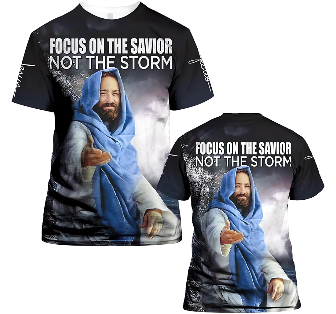 Focus On The Savior Not The Storm Jesus Christian Gift Christian Warrior Printing Light Blue - 3D Printed T-shirt