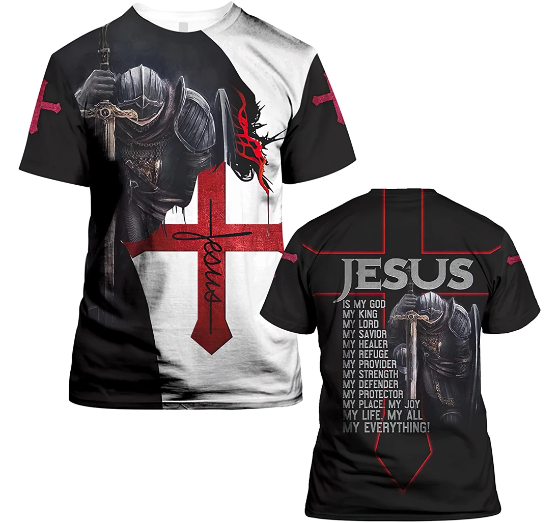 Jesus Is My Eveything Knight Christian God Gift Christian Warrior Printing Light Blue - 3D Printed T-shirt