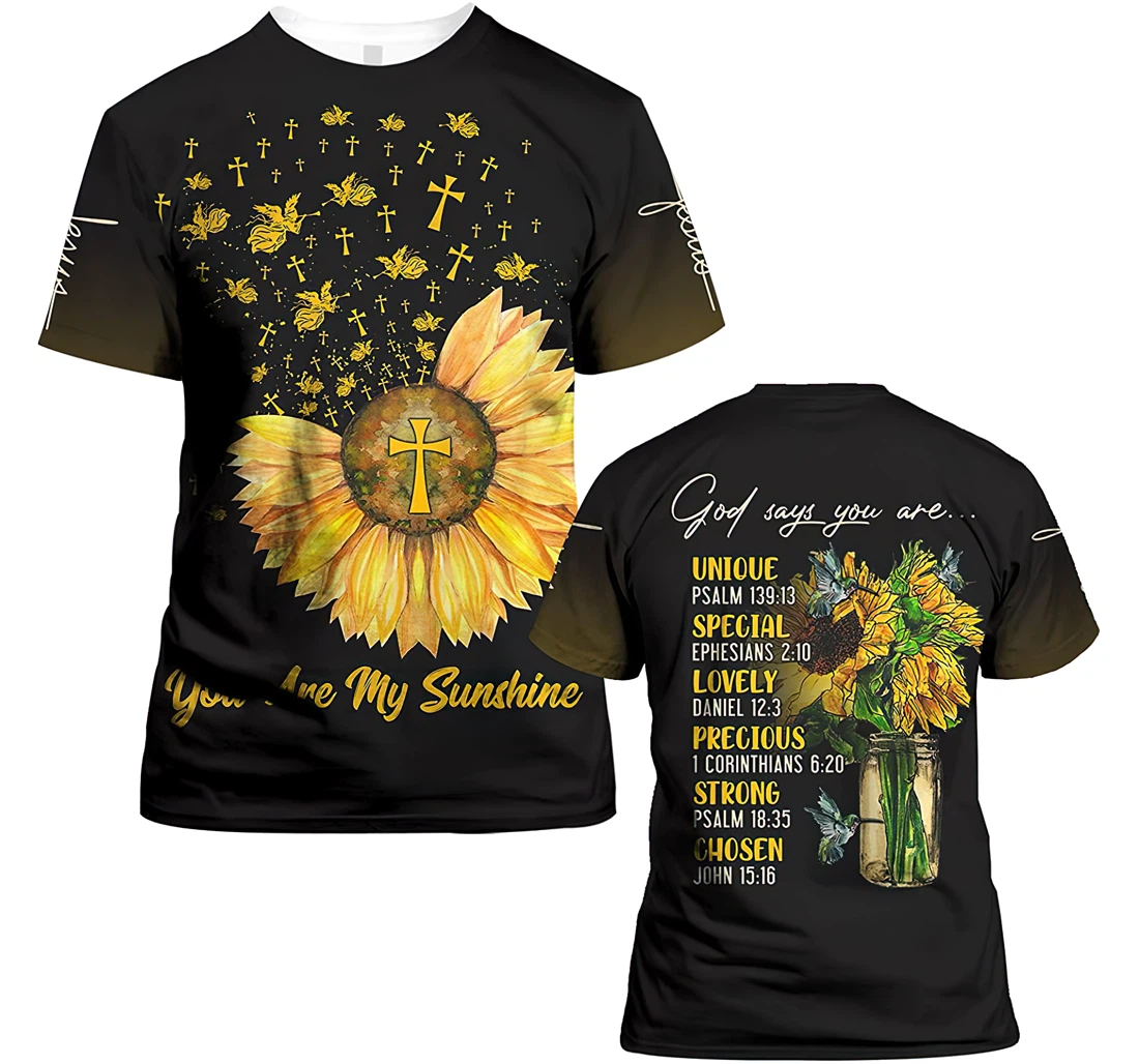 You Are My Sunshine Sunflower God Christian Gift Christian Warrior Printing Light Blue - 3D Printed T-shirt