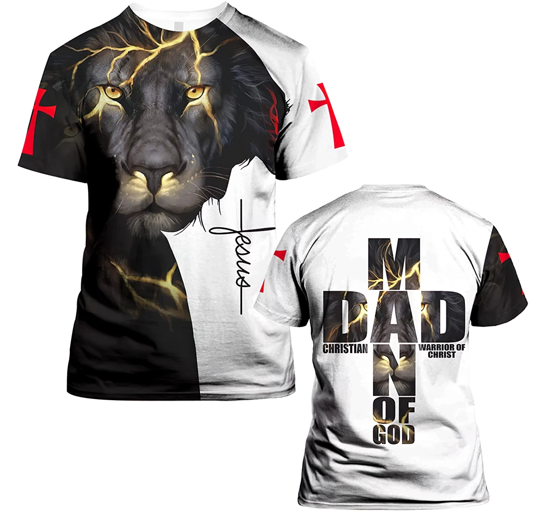 Dad Man Of God Christian Warrior Of Christ Gift Christian Warrior Printing Light Blue - 3D Printed T-shirt