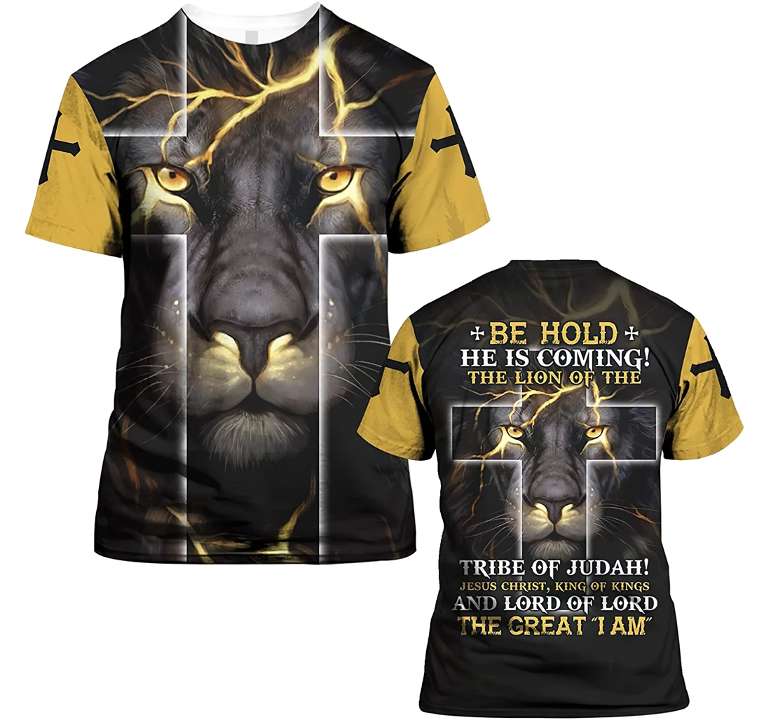 Be Hold He Is Coming The Lion Of The Tribe Of Judah The Great I Am Gift Christian Warrior Printing Light Blue - 3D Printed T-shirt