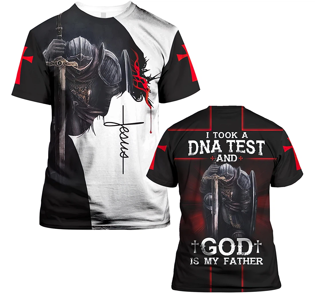 I Took A Dna Test And God Is My Father Knight Christian Jesus Gift Christian Warrior Printing Light Blue - 3D Printed T-shirt