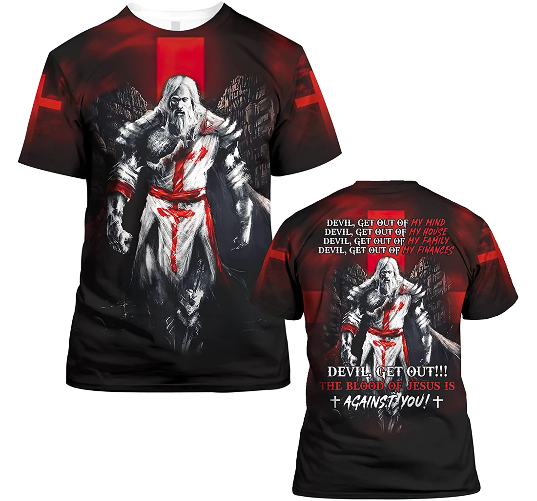 Devil Get Out They Blood Of Jesus To Against You Gift Christian Warrior Printing Light Blue - 3D Printed T-shirt