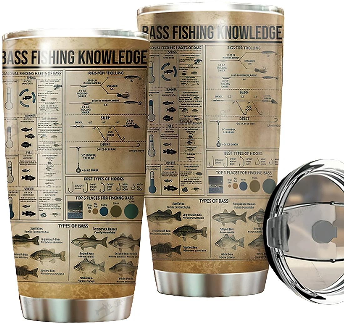 Personalized Tumblers - Bass Fishing Knowledge Tumbler 20oz, 30oz With Lid Cup Travel Coffee Mug