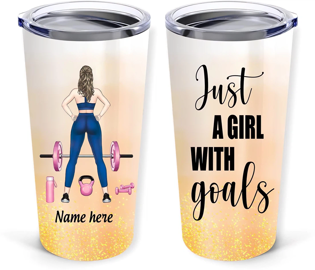 Personalized Fitness Tumbler - Just A Girl with Goals - Custom Name and Girl, Gym Lover Tumbler 20oz, 30oz