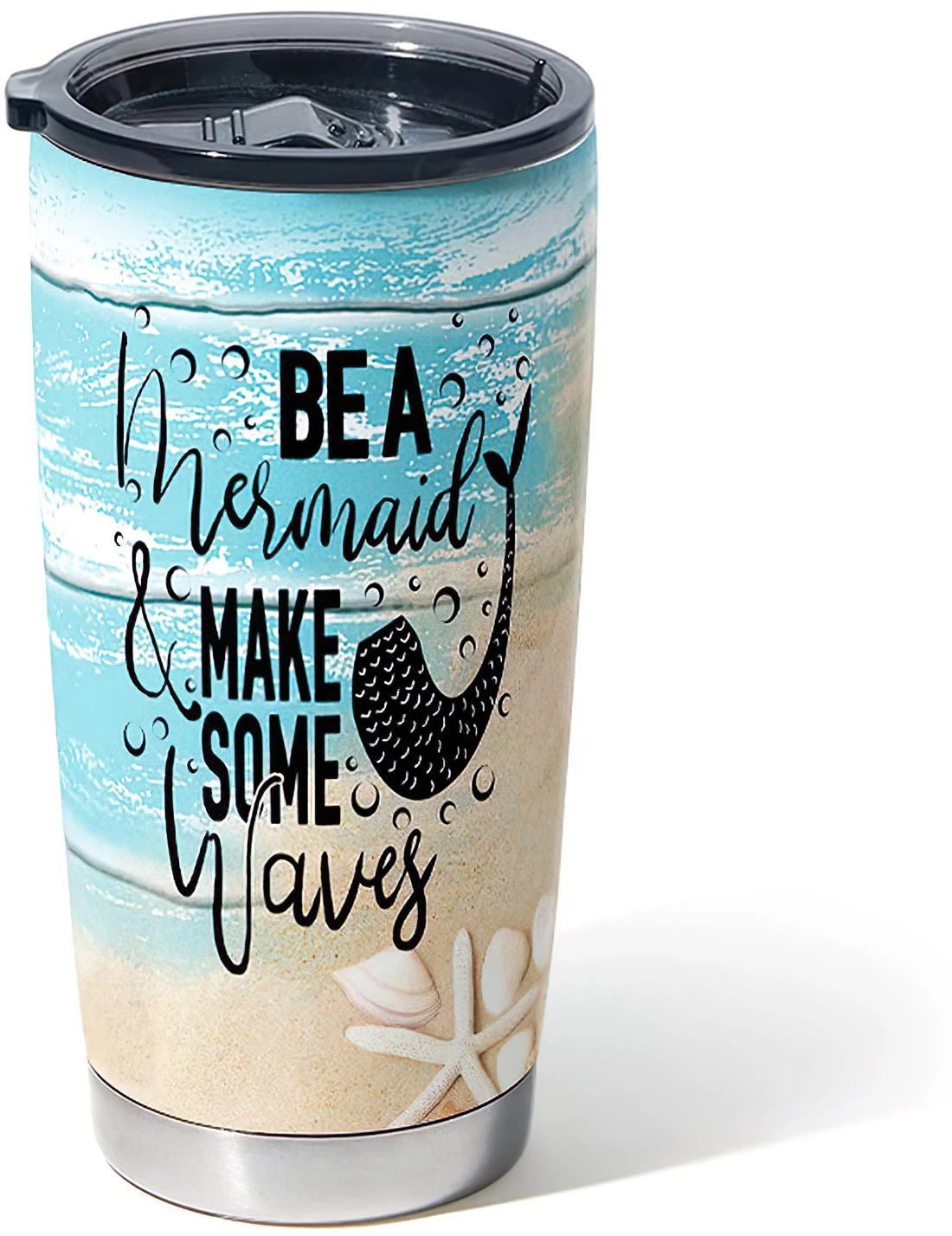 Personalized Tumblers - Mermaid Waves Tumbler Cup 20oz, 30oz With Lid Travel Coffee Mug