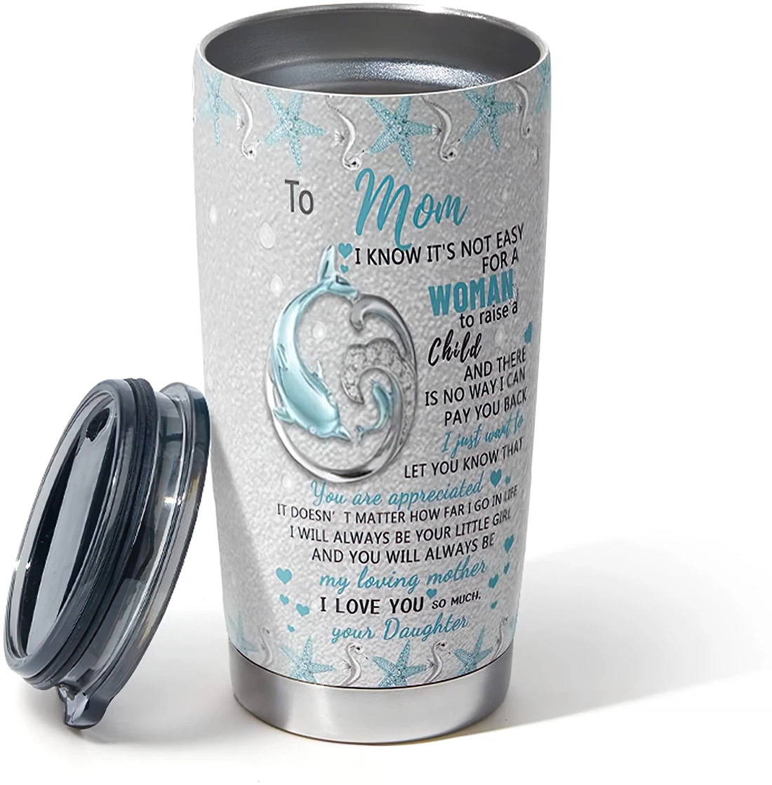 Personalized Tumblers - Mother And Daughter Dolphin Tumbler 20oz, 30oz With Lid Cup Travel Coffee Mug