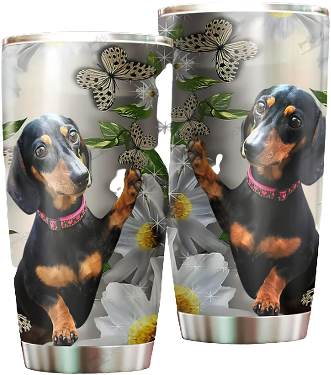 Personalized Tumblers - Dachshund Flower Tumbler 20oz, 30oz With Lid Cup Travel Coffee Mug