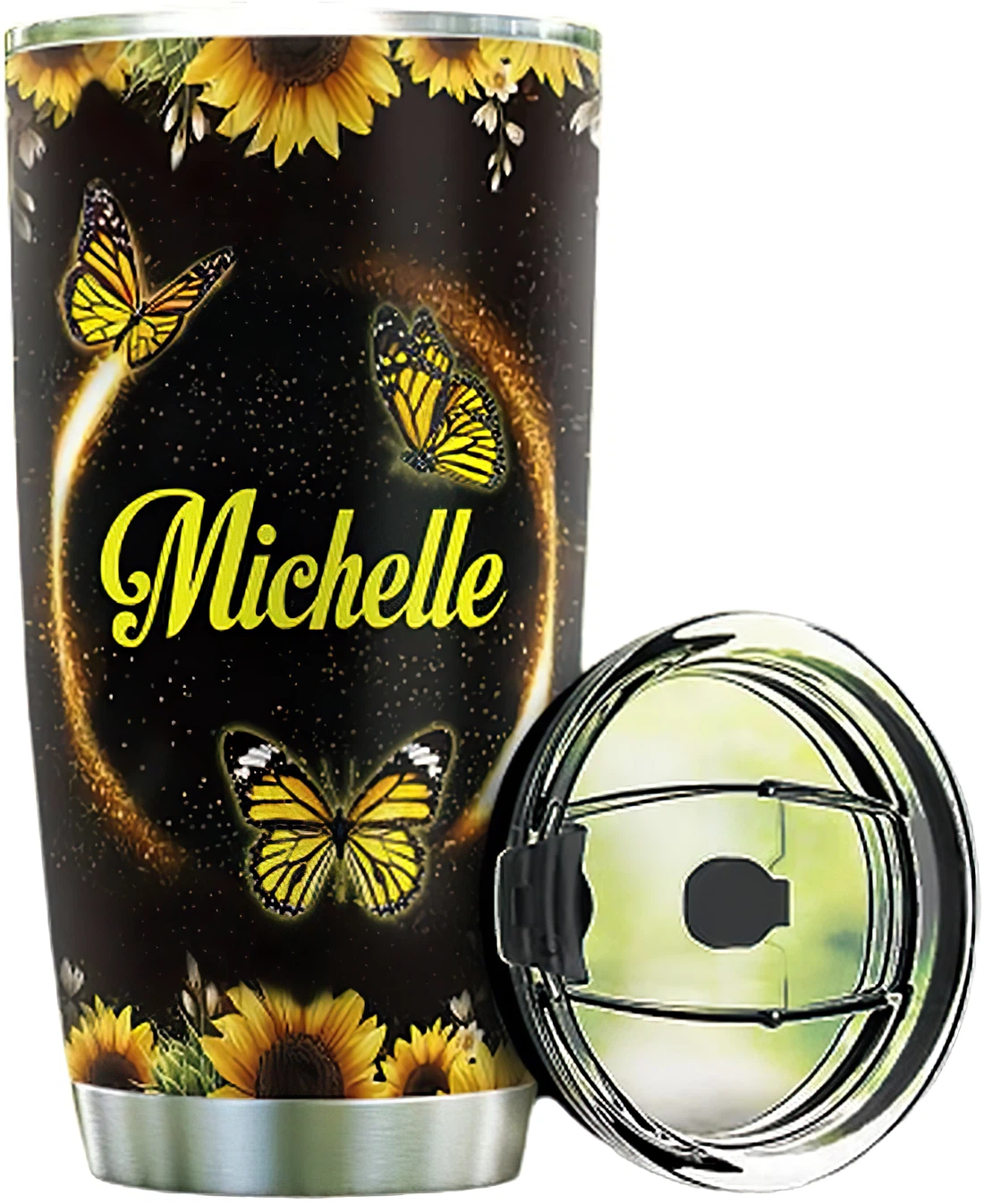 Personalized Tumblers Hippie Sunflower Tumbler Cup 20oz, 30oz  with Lid, Travel Coffee Mug