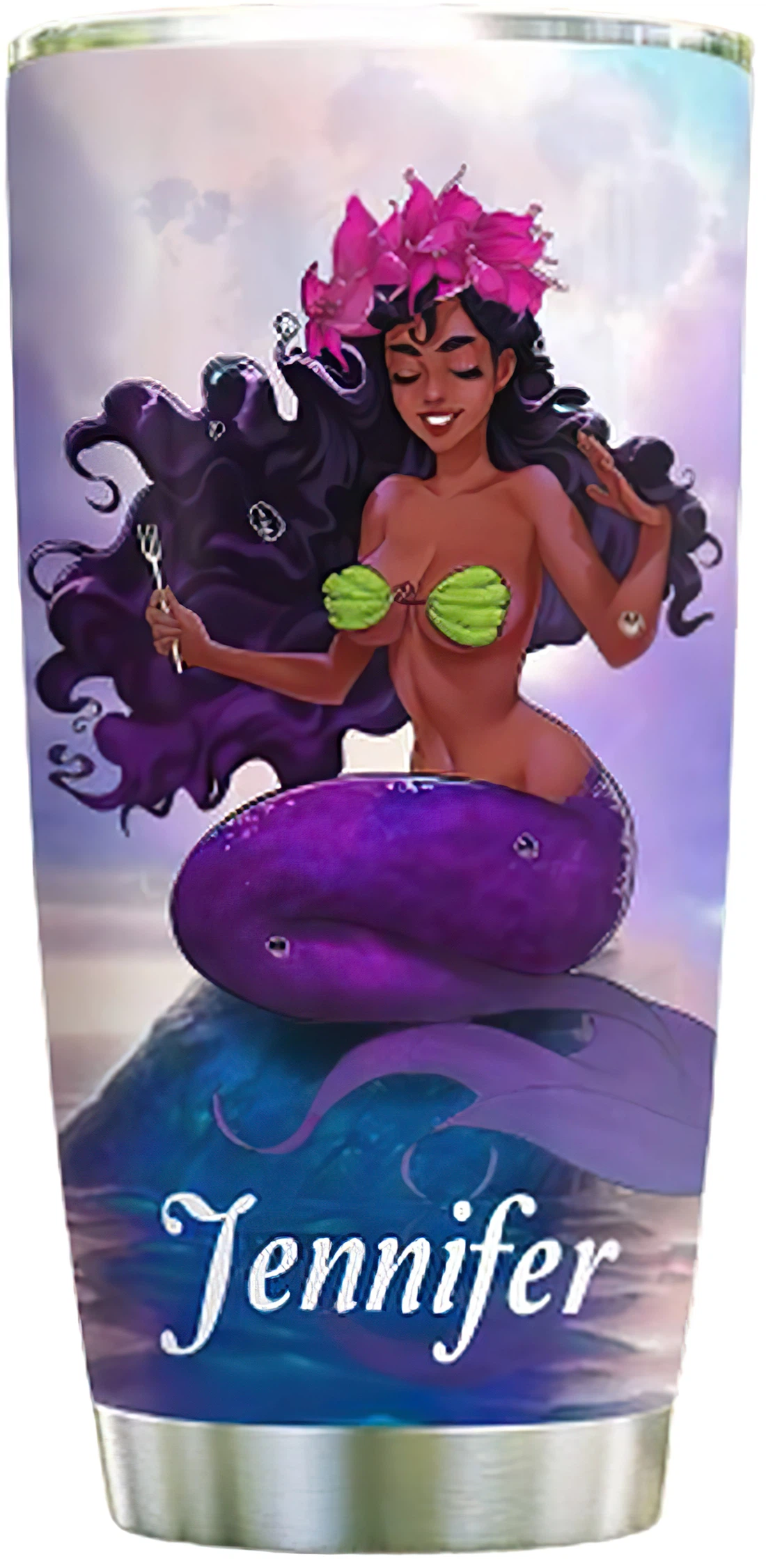 Personalized Tumblers - Black Mermaid Tumbler Cup 20oz, 30oz With Lid Travel Coffee Mug