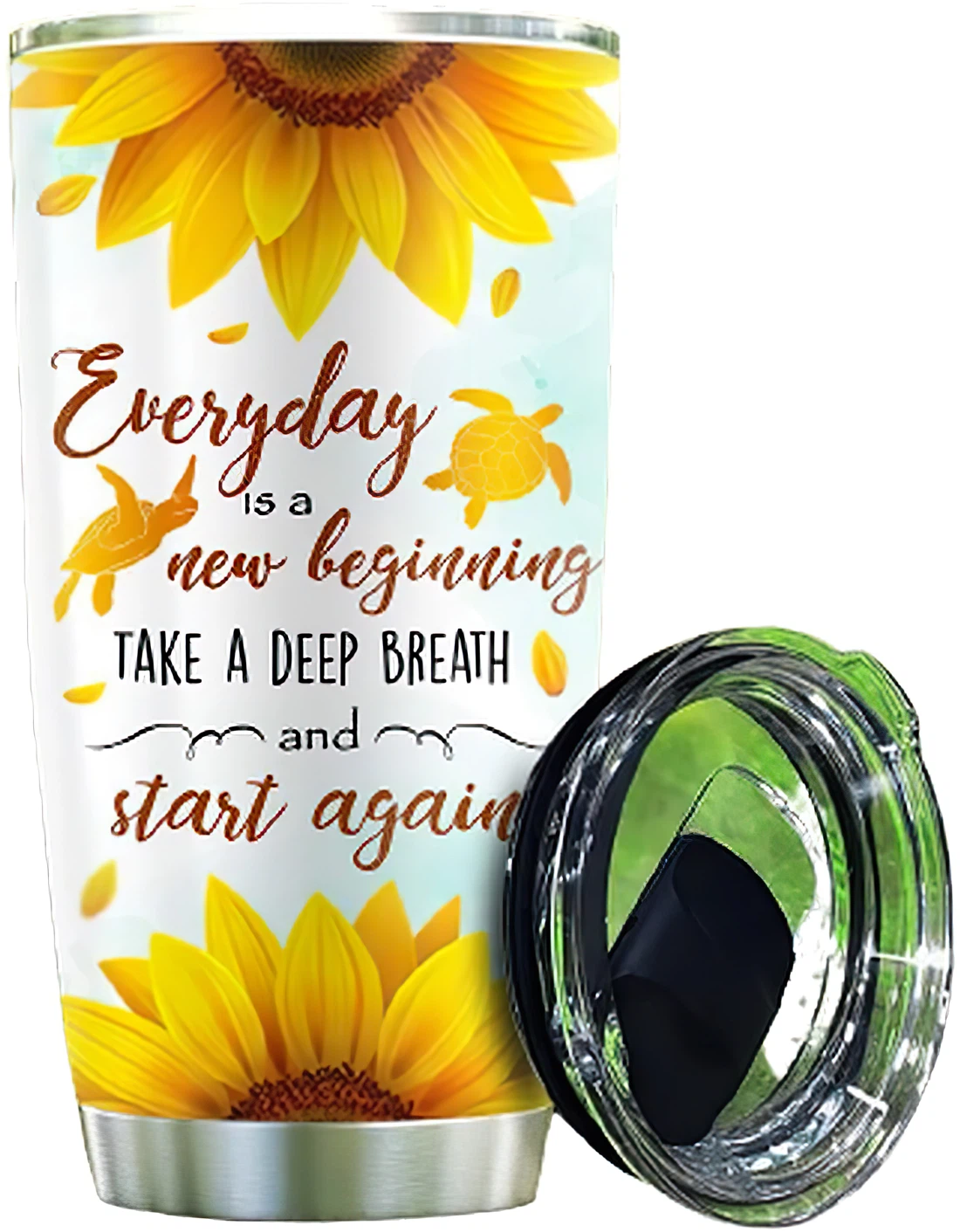 Personalized Tumblers - Sunflower Sea Turtle Tumbler Cup 20oz, 30oz With Lid Travel Coffee Mug
