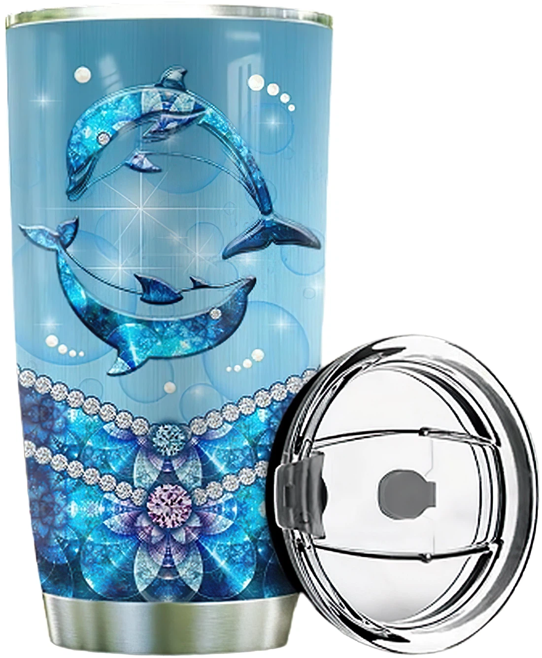 Personalized Tumblers - Dolphin Jewelry Style Tumbler Cup 20oz, 30oz With Lid Travel Coffee Mug