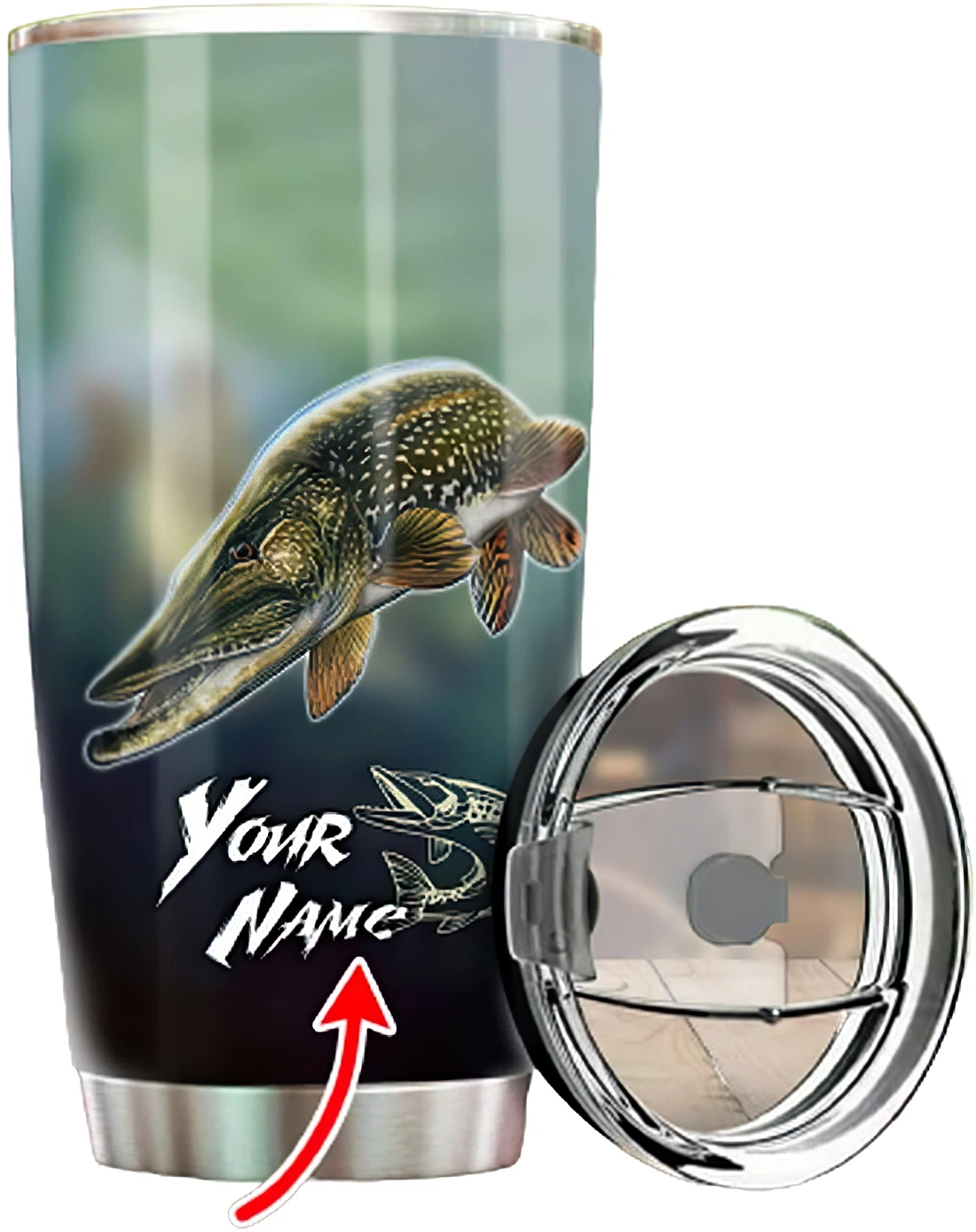 Personalized Tumblers - Northern Pike Fishing Stainless Steel Tumbler Cup 20oz, 30oz With Lid Travel Coffee Mug