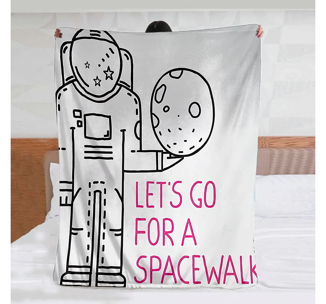 Throw Blanket, Quilt - Outer Space Space Walk Quote With A Man Romance Love In Stars Minimalist Design Image Anti Static Black And Pink Sherpa Fleece