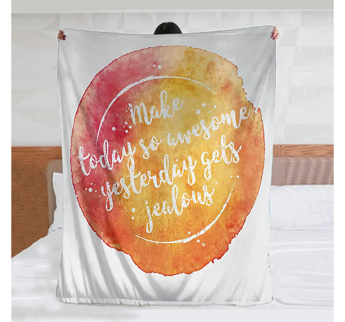 Throw Blanket, Quilt - Quote Motivational Message On Artistic Grunge Background Happiness Warmer Dark Coral Orange Yellow Sherpa Fleece