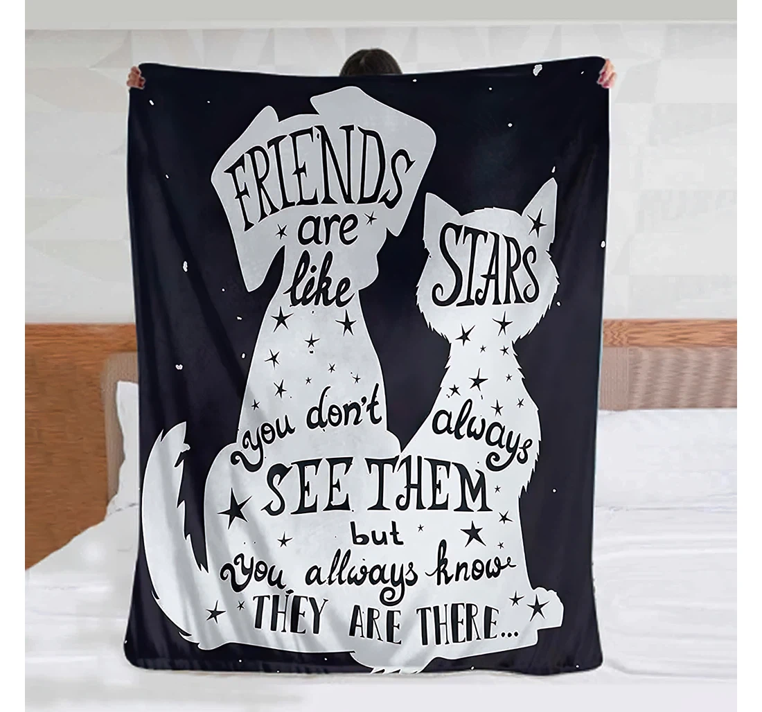 Throw Blanket, Quilt - Dog Friends Are Like Stars Quote With Silhouette Of Pets On A Space Themed Backdrop Indigo And White Sherpa Fleece