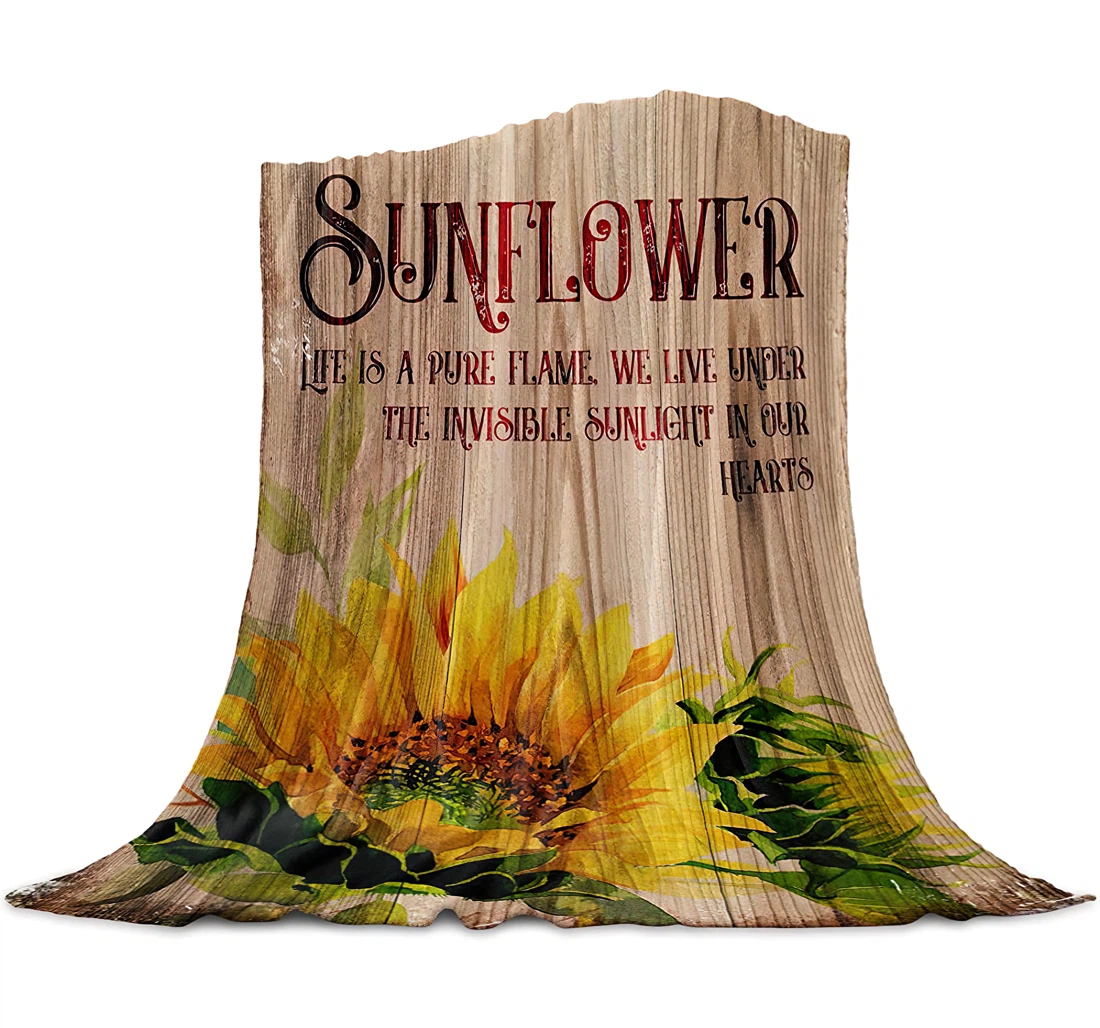 Throw Blanket, Quilt - Quote Sayings With Vintage Rustic Sunflower Bedroom Chair Office Cars Primitive Old Wood Plank Sherpa Fleece