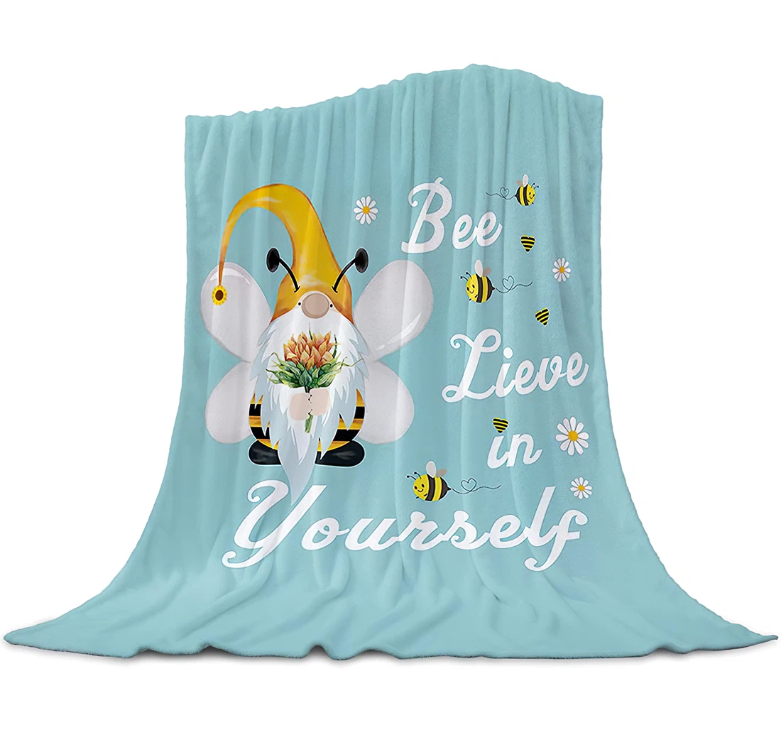 Throw Blanket, Quilt - Dwarf Bee With Sunflower Daisy Flowers Bedroom Chair Office Cars Inspirational Quotes Teal Green Sherpa Fleece