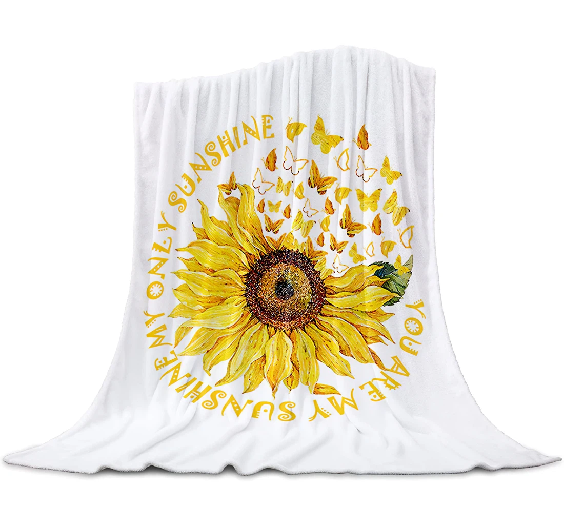 Throw Blanket, Quilt - Inspirational Quote Around Magic Butterfly Sunflower Bedroom Chair Office Cars White Backdrop Sherpa Fleece