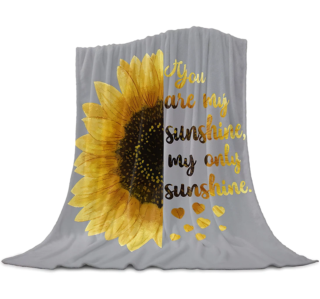 Throw Blanket, Quilt - Modern Sunflower And Quotes Bedroom Chair Office Cars Sunshine Yellow On Gray Sherpa Fleece
