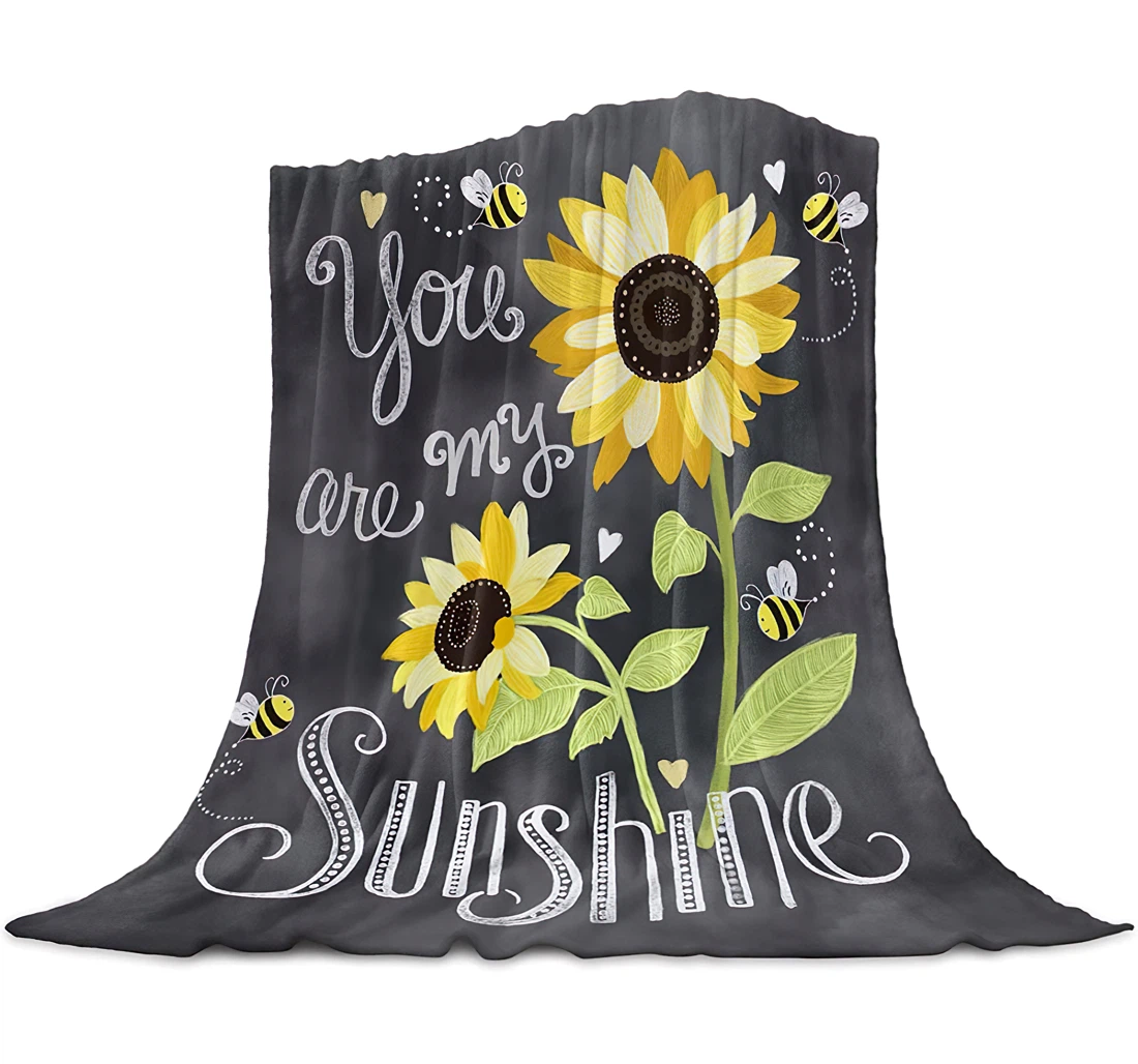 Throw Blanket, Quilt - Rustic Sunflowers On Retro Gray Bedroom Chair Office Cars Motivational Quotes With Bees Sherpa Fleece