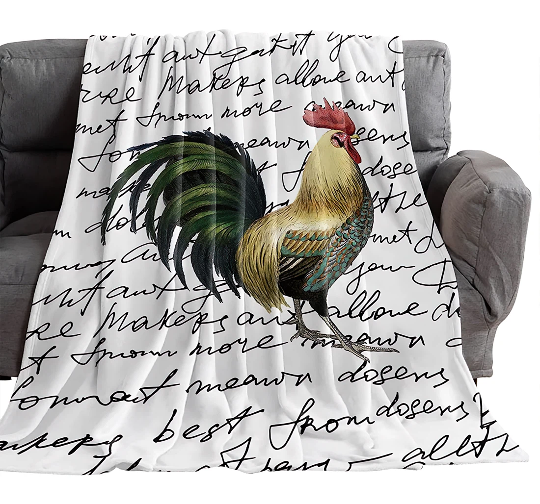 Throw Blanket, Quilt - Retro Style Funny Quotes Bedroom Chair Office Cars Farm Rooster Chicken Cocks Sherpa Fleece